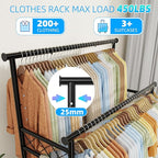 Ekisemio Heavy Duty Clothes Rack, Rolling Clothing Rack With Shelves Load 450 LBS, Double Rod Clothing Racks with Wheels for Hanging Clothes, Black
