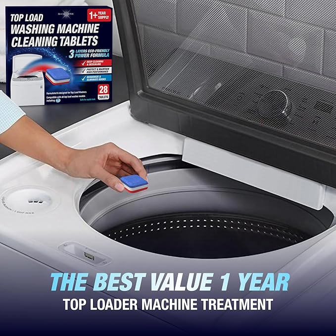 Washing Machine Cleaner Tablets Top Load 28 Pack & Dishwasher Cleaner Deodorizer Descaler Tablets 28 Pack Bundle - 1 Plus Year Supply - Septic Safe Eco Friendly Formula