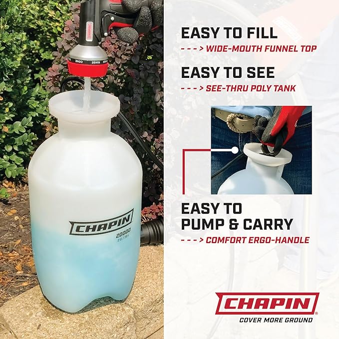 Chapin 22000 Pump Sprayer, 1 Gallon, Lawn and Garden, Hand Pressurized, Anti-Clog Filter, Adjustable Spray Nozzle, Spraying Plants, Watering, Weeds, Fertilizer and Pests, Translucent, Pack of 2