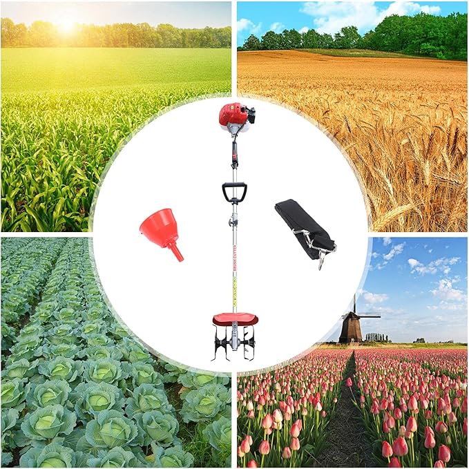 Handheld Tiller Cultivator 42.7Cc 2Stroke Mini Gas Powered Engine Rototiller Garden Lawn Tools Farm Air Cooled Plow Easy to Start for Farmland Gardens Yard (1250W 6500Rpm)