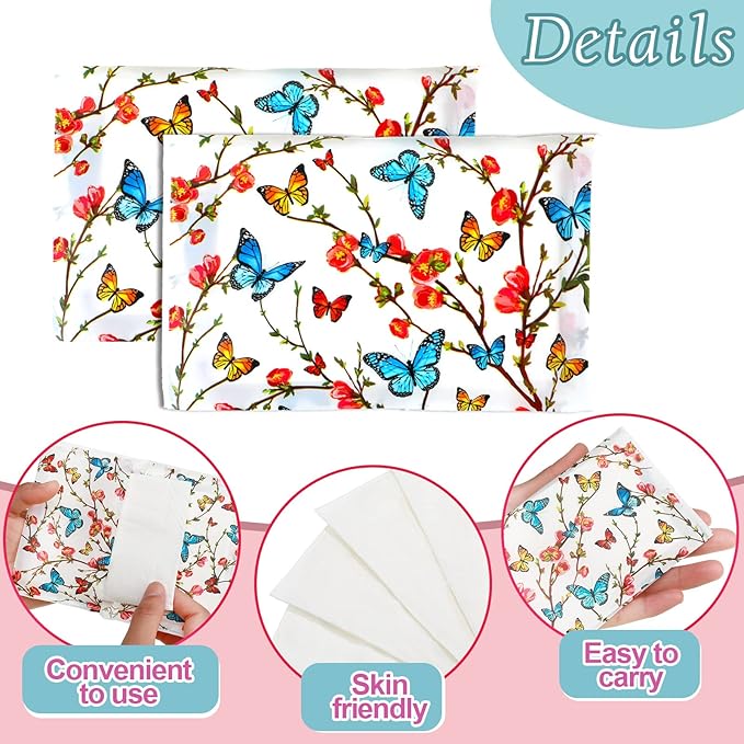 Geyee 50 Packs Facial Tissue Travel Packs Disposable Pocket Tissues for Wedding Guest Travel School Purse Home Supplies, 500 Sheets 3 Ply(Butterfly)