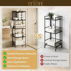 TETOTE 5-Tier Towel Storage for Bathroom Free Standing Towel Rack with M-Shaped Detachable Dividers& Hooks, Pool Towel Organizer Shelf Black