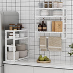 Towel Rack Bathroom Storage Shelves Over The Toilet with Towel Bar 100% Bamboo Adjustable Height Floating Shelf Wall Shower Shelf for Small Space Bathroom Kitchen Multi Usage White New 2Pack