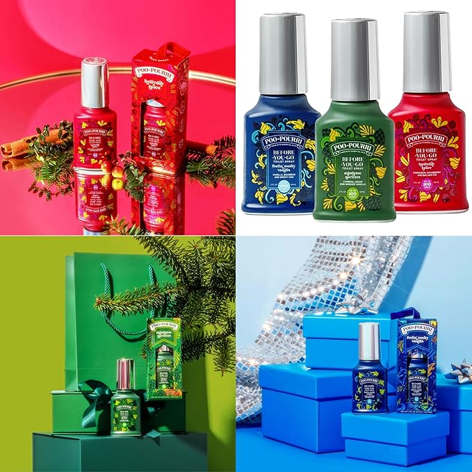 Poo-Pourri Toilet Spray, Holiday Pack Gift Set - Holiday Spice, Feelin Toasty Vanilla, Mistletoe Spritzes Includes 3 2-Ounce Bottles