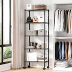DUMOS 2 Pack 3Tier 5Tier Metal Shelving, Heavy Duty Shelves Wire Shelving Unit with Removable Wheel Casters, Shelves Organizer for Bathroom Garage Living Room Kitchen Pantry Laundry