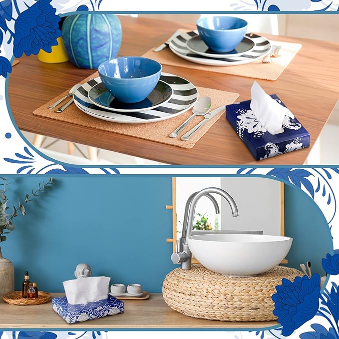 Yinder 24 Packs 960 Sheets Tissue Cube Car Facial Boxes Disposable Facial Travel Tissues Holder for Car 2 Ply 40 Sheets for Household Kitchen School Bathroom (Retro)