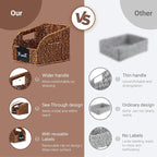 Pantry Organizers and Storage Baskets for Organizing with Handles, Large Woven Storage Baskets for Shelves, Kitchen, Laundry, Waterproof Storage Bins for Fruit, Bread, Vegetable, 3Pack, Brown