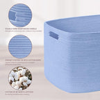 72L Large Baby Girls Laundry Basket for Nursery Storage,Cute Woven cotton Rope Baskets for Kids Toy，Gifts, Boho Square Wicker Blanket hamper for Living Room,Bedroom Dirty Clothes,Blue Purple