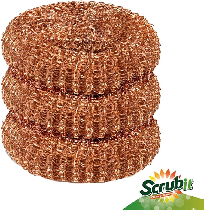 12 Pack Copper Coated Scourers by SCRUBIT – Scrubber Pad Used for Dishes, Pots, Pans, and Ovens. Easy scouring for Tough Kitchen Cleaning.