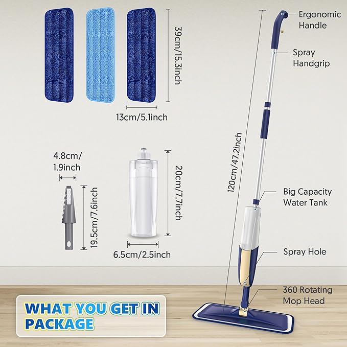 Microfiber Spray Mops for Hardwood Floor Cleaning - MEXERRIS Wet Jet Mops Dry Dust Mop with 3X Washable Pads fit for Swiffer Powermop Flat Mop for Wood Laminate Tile Vinyl Cement Concrete