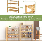 ROMGUAR CRAFT 4 Tier (Thick) Bamboo Shoe Rack for Closet Free Standing Wood Shoe Shelf for Entryway Small Space Stackable 27"x12"x28" (Natural)