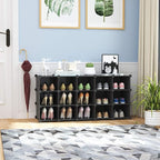 C&AHOME Plastic Shoe Rack,16-Cube Modular Shoes Storage Stand, Multifunction Closet Cabinet, Stackable Shoe Organizer Units for Bedroom Living Room Doorway, 36" L × 14.2" W × 28" H Black SRP15B