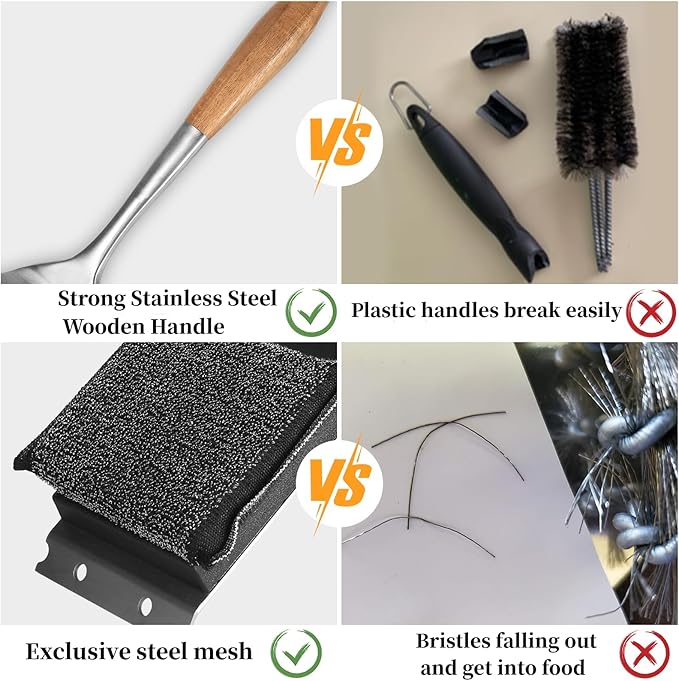 Grill Brush Bristle Free,Unique Steel Fibers Pad [Safe & Efficient] Perfect for Any Grill/Flat Tops Griddles,Safe Grill Cleaner for Outdoor Grill,Gifts for Men/Dad