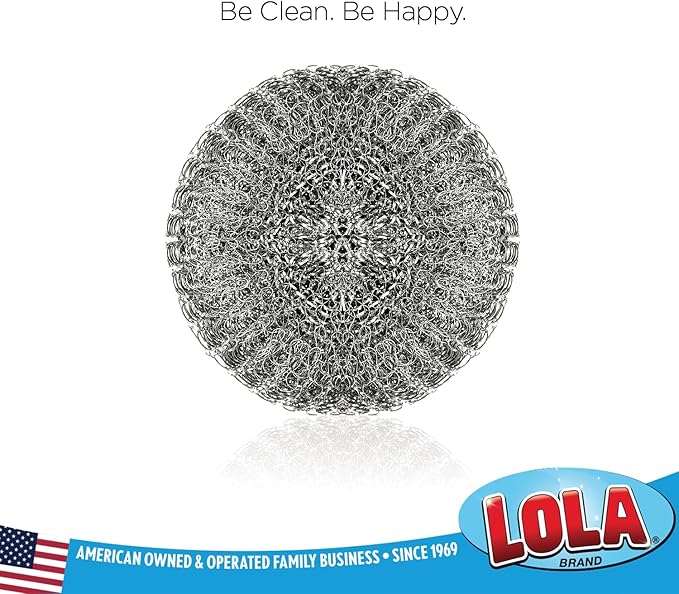 LOLA Steel Wool Wire Mesh Scouring Pad, 2 Pack, 4" Jumbo, Galvanized Steel, Heavy Duty Cleaning, Abrasive Scrubber, for Pots, Pans, Ovens, Grills