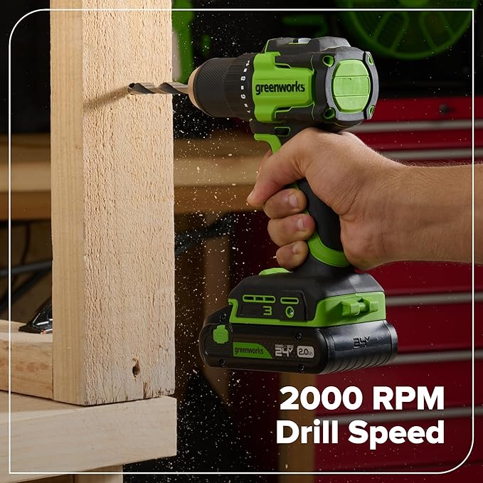 GREENWORKS 24V 1/2" Brushless Cordless Drill (400 In-lbs.), 2.0Ah (12,000mAh Power Bank) USB-C Batteries, 3.3 FT Braided Cable, 30W Charger