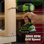 GREENWORKS 24V 1/2" Brushless Cordless Drill (400 In-lbs.), 2.0Ah (12,000mAh Power Bank) USB-C Batteries, 3.3 FT Braided Cable, 30W Charger