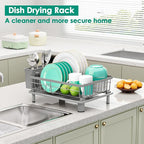 GAOKASE Dish Drying Rack, Stainless Steel-Dish Rack, Dish Racks for Kitchen Counter, Kitchen Dish Drainers with Removable Utensil Holder,New Drain Outlet,Plate Rack and Drainboard,(gray-11 W x 15" L)