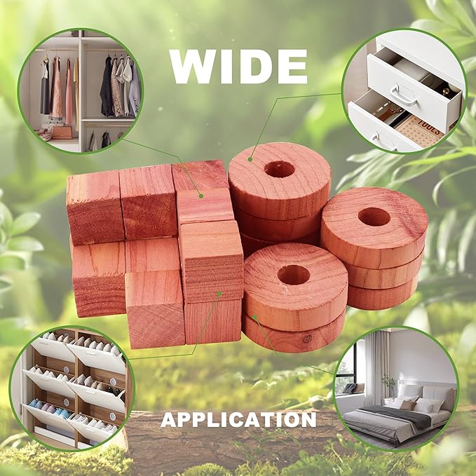 (172pcs) Cedar Block for Closet Drawers, Aromatic CedarRings, Natural Fresh Scent CederWood, CedarClosets Clothes Storage Wardrobes and Drawers Cedar Freshener
