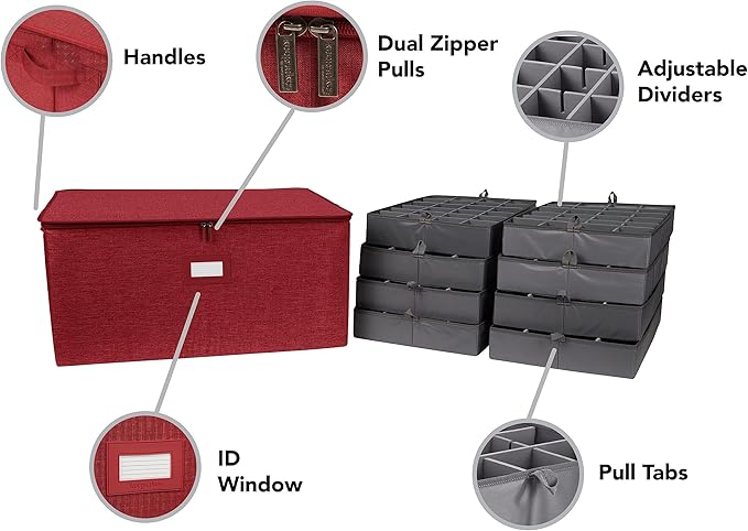 Covermates Keepsakes - Adjustable Zip-Top Storage Box - Configurable FlexGrid Compartments - Heavy Duty Polyester- Reinforced Handles - Stackable Design - Indoor Storage, Red Heather