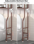 Livilord 3-Tier Over The Toilet Storage, Freestanding Metal Bathroom Shelves with 4 Hooks, Over Toilet Storage Shelf with Paper Holder, Above The Toilet Shelf for Bathroom Storage, Bronze