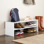 Whitmor Stackable 28" Extra Wide 2-Shelf Storage Organizer,Stackable Wood Combination Shoe Organizer Racks Shelves for Closets, Entryway, Hallway, Garage, White