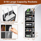 5 Tier Over The Door Organizer - Large Capacity Behind Door Hanging Shelves with 10 Mesh Pockets and Clear Windows, Closet Organizers and Storage for Bathroom, Bedroom, Nursery, 2 Pcak Black