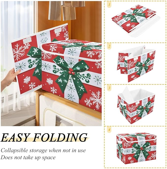 senya Large Storage Bins with Linen Collapsible Foldable Storage Cubes Fabric Closet Organizer Containers box with Flip-Top Lid for Home Bedroom Office 16.7 x 12.6 x 11.8in (Christmas Gift)