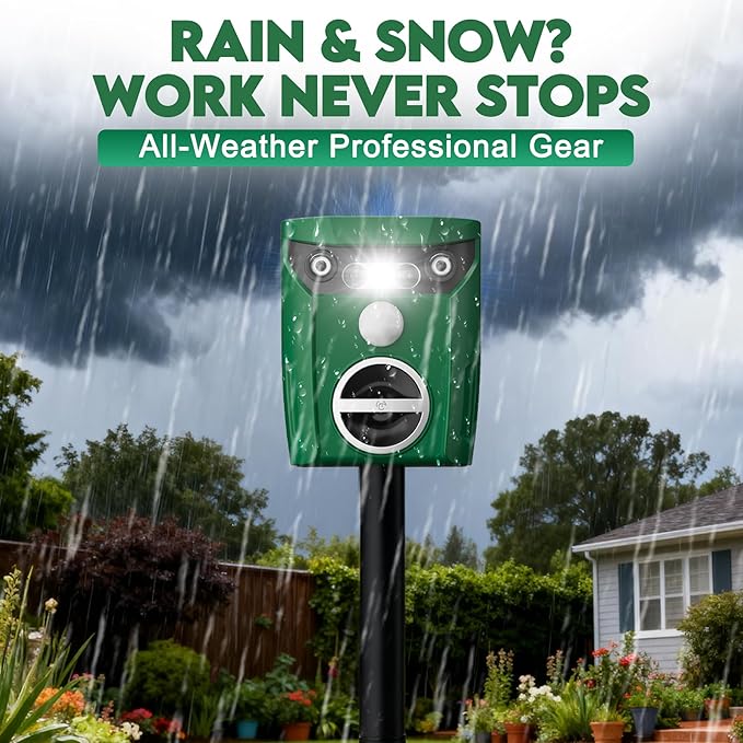 1 Pack Solar-Powered Ultrasonic Animal Repellent Outdoor, Deer Repellent Devices with Motion Sensor, Waterproof Deer, Cat, Raccoon, Coyote, Rabbit Deterrent for Yard, Garden, Farm