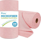 AIDEA Microfiber Cleaning Cloth Roll, 55 Sheets, Pink Towel, Microfiber Towels for Cars, Reusable Paper Towels, Shop Rags Washable, Cleaning Rags for Automotive, House, Kitchen, Cleaning Supplies11×9"