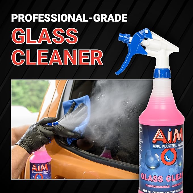 AIM Chemicals Ammoniated Glass Cleaner Concentrate - Streak-Free Shine for Windows, Cars, Homes, Offices - Dilutes 10:1 - Removes Dirt, Grime, Fingerprints - Ideal for Glass Spray Bottles - Gal