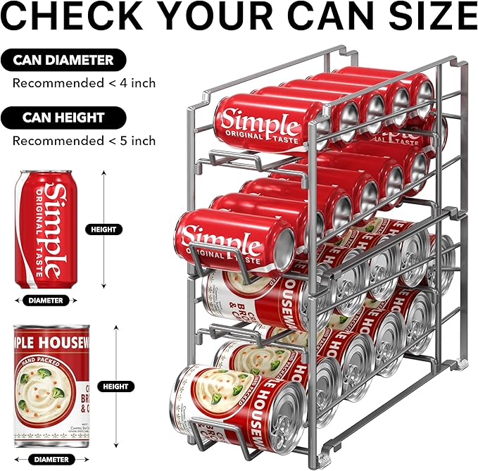 Simple Houseware Stackable Beverage Soda Can Dispenser Organizer Rack, Silver, 2 Pack
