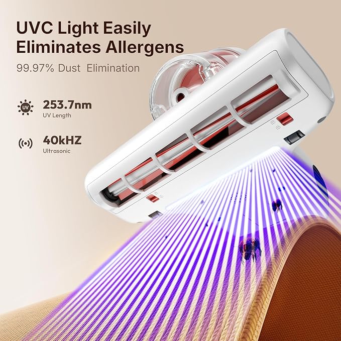 JIGOO J200 Improve Sleep Mattress Vacuum Cleaner Uv Sanitizing, Deep Cleaning Bed Vacuum Non-Destructive Fabrics, 99.9% Effective Filtration for Allergy Sufferers