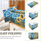 senya Large Storage Bins with Linen Collapsible Foldable Storage Cubes Fabric Closet Organizer Containers box with Flip-Top Lid for Home Bedroom Office 16.7 x 12.6 x 11.8in (Sunflowers Sky)