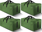 HOMESURE 4 Pack Large Strong Moving Bags with Zippers & Carrying Handles - Water-Resistant - Heavy Duty Storage Tote for Space Saving, Fold Flat, Alternative to Moving Box (Olive Green)