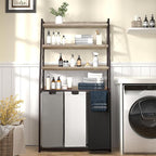Herture Laundry Basket, 3 Section Laundry Hamper with 4 Tiers Shelf, Pull-Out and Removable Laundry Bags, Large 3 x 15.87 Gallons, for Laundry Room Bathroom Greige PF05XLZ