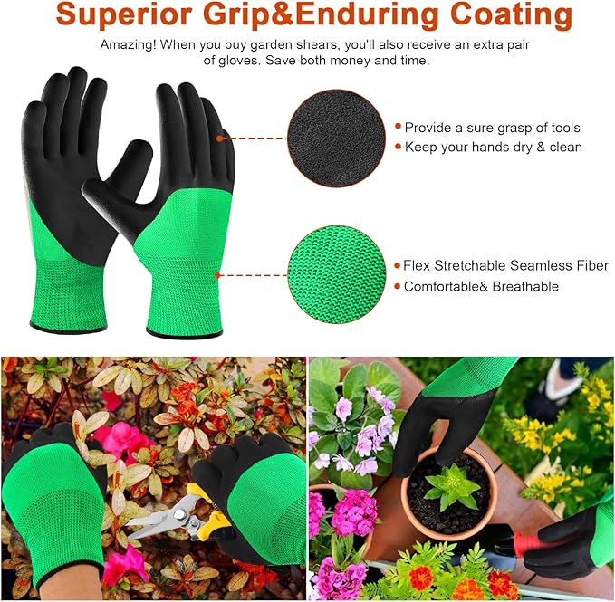 4 Pack Garden Shears Scissors,Pruning Shears, pruning shears for gardening Stainless Steel Blades, Gardening Clippers Hand Pruner With a Gardening Gloves((Red Yellow Blue Orange)