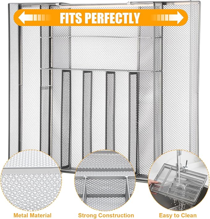 1 Pcs Utensil Drawer Silverware Organizer, Metal Mesh Expandable 13" ~24" Kitchen Drawer Organizer, 7-9 Slots Cutlery Tray Dividers for Kitchen Flatware Christmas Housewarming Gift (Sliver)