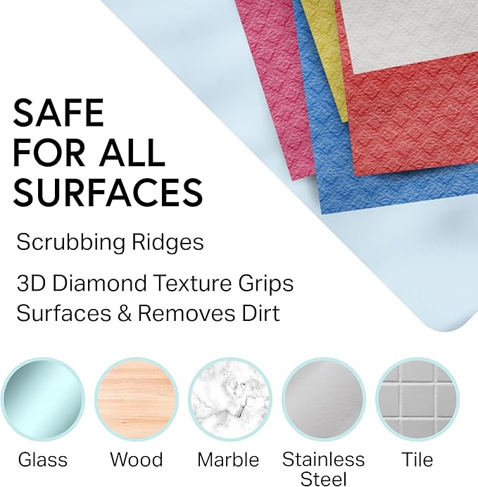 Swedish Wholesale Dishcloths Reusable 8" x 7" Sponge Cloths, Bulk 10 Pack of High Absorbent Cellulose Dish & Kitchen Cleaning Hand Towels, Wring to Dry & Machine Wash, Odor Resistant, Assorted Colors
