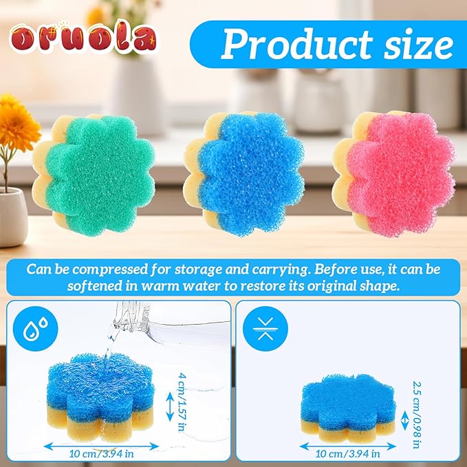 3pcs Scrubbies for Dishes, Dish Washing Sponge, Dual-Sided Temperature Scrubby Sponges, Flower Dual-Sided Sponge for Dish, Bathroom, Kitchen, Washing & Plus, Multipurpose