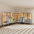 Golpart Coat Rack Clothes Wardrobe：Closet Organizer and Storage Clothing Garment Rack with Shelves Heavy Duty for Hanging Clothes Portable Adjustable White 15.8" DX69 WX76.5 H
