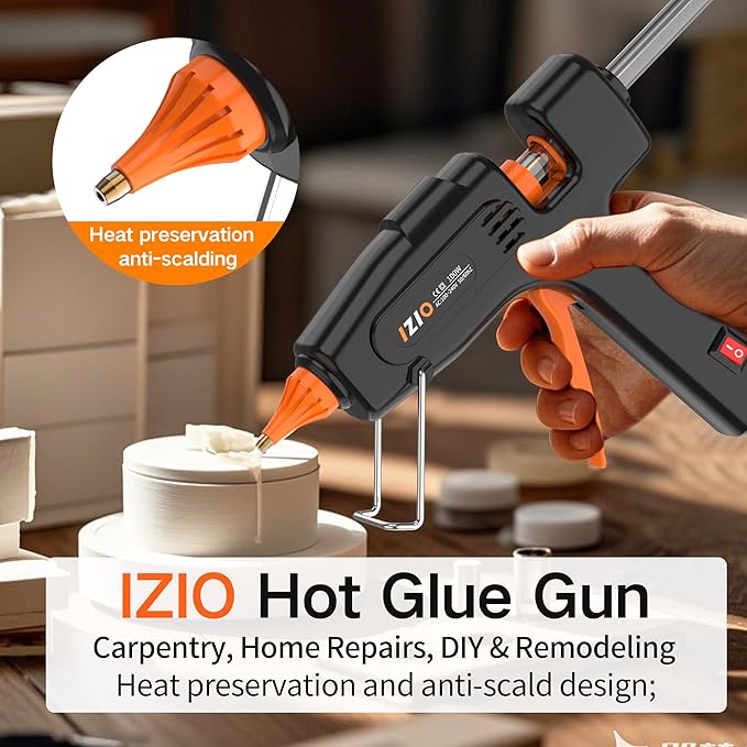 IZIO Professional Hot Glue Gun Kit-100W Fast Heat, 21 Glue Sticks(7/16"), Detachable Anti-Scald Nozzle & Durable Pouch | Heavy lightweight for diy projects, home repairs,ergonomic grip,Black gluegun