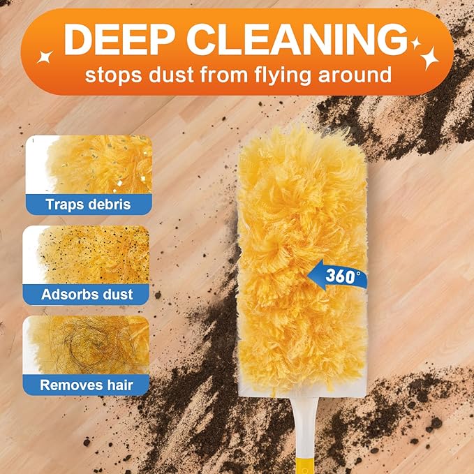 Heavy Duty Duster Refills (30Pack+1Handle), Unscented Disposable Dusters Kit for Cleaning Dusting Furniture Blind Ceiling Fan, Multi Surface 360 Feather Duster