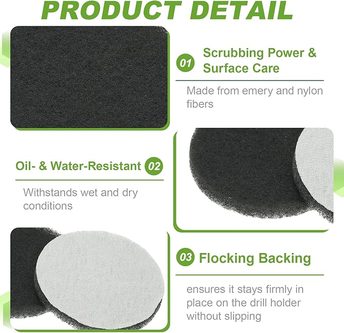 Power Scrub Pads, Scrubbing Pads 1500 Grits Scouring Discs - Fitting for (Home Kitchen Cleaning - Drill Attachment - Scrubber Replacement) 6 Pcs & 5 Inch & Green-Gray