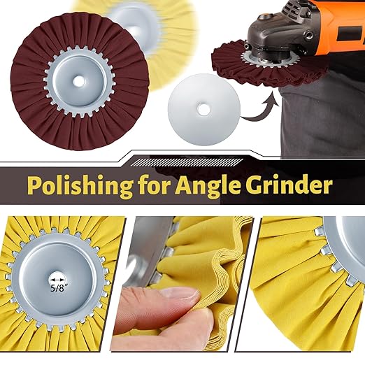 Amylove 8 Inch Airway Buffing Wheels Aluminum Wheel Polishing Kit in Diameter 5/8 Inch Arbor Hole, Polishing Compound and Metal Polish Kit for Angle Grinder(Mixed Color,9 Pcs)