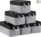 Large Storage Baskets- 15x11x10 inch Storage Bins for Shelves and Closet Organizing, Foldable Fabric Bin for Home Organization Clothes and Laundry (6-Pack, Black&Gray)