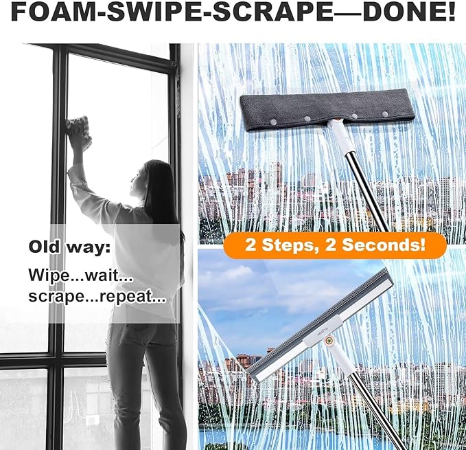 Squeegee Broom for Floor, 18" Heavy Duty Floor Squeegee with Rubber Scrubbing Teeth, 2-in-1 Silicone Magic Broom for Pet Hair, Dust, Water, Tile and Carpet, 61" Long Handle Air Broom for Glass