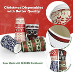 Christmas Disposable Cups 16 oz Paper Cups, 48 Sets Paper Coffee Cups with lids for Coffee/Tea/Water/Juice, Ugly Sweater Paper Cups for Hot & Cold Beverages, Party & Holiday Supply 144pcs