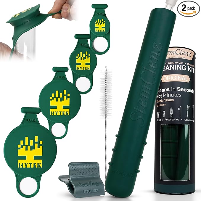 Hygenix StemClenz Reusable Cleaning System Bundle with Hytek Caps | Shake-to-Clean for Small Glass, Tubes & Accessories (Green)
