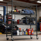 M MZG 1400LBS 47.2" W 4 Tiers Storage Shelves Metal Shelving Unit with Wheels Heavy Duty Garage Shelving Adjustable Wire Shelves for Pantry,Kitchen,Garage,Basement,Black 17.7" D x 47.2" W x 62.7" H