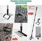 Suchtale 82 Inch Stirrup Hoe and 5-Tines Rake, Action Hoe for Weeding, 2 in 1 Scuffle Hoe with 37-82" Adjustable Handle, Cultivator for Loosening Soil, Loop Hoe for Garden Weeding and Planting